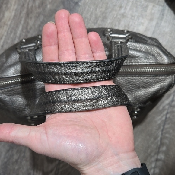 Michael Kors Altor Metallic Gray Leather Studded Top Handle Y2K Satchel - Picture 10 of 15